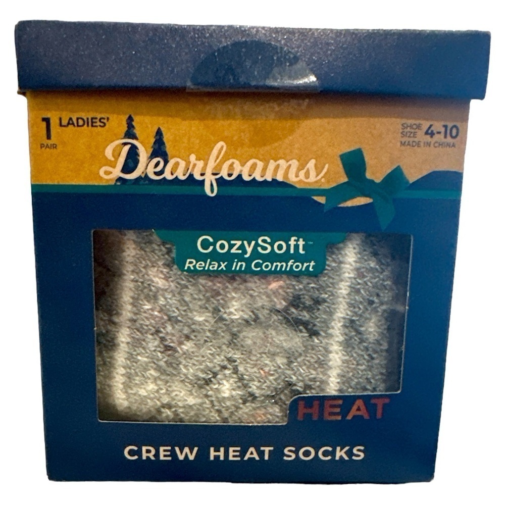 DearFoams Cozy Heat Crew Socks Woman’s Size 4-10 Winter Ski Gray NWT in gift box
